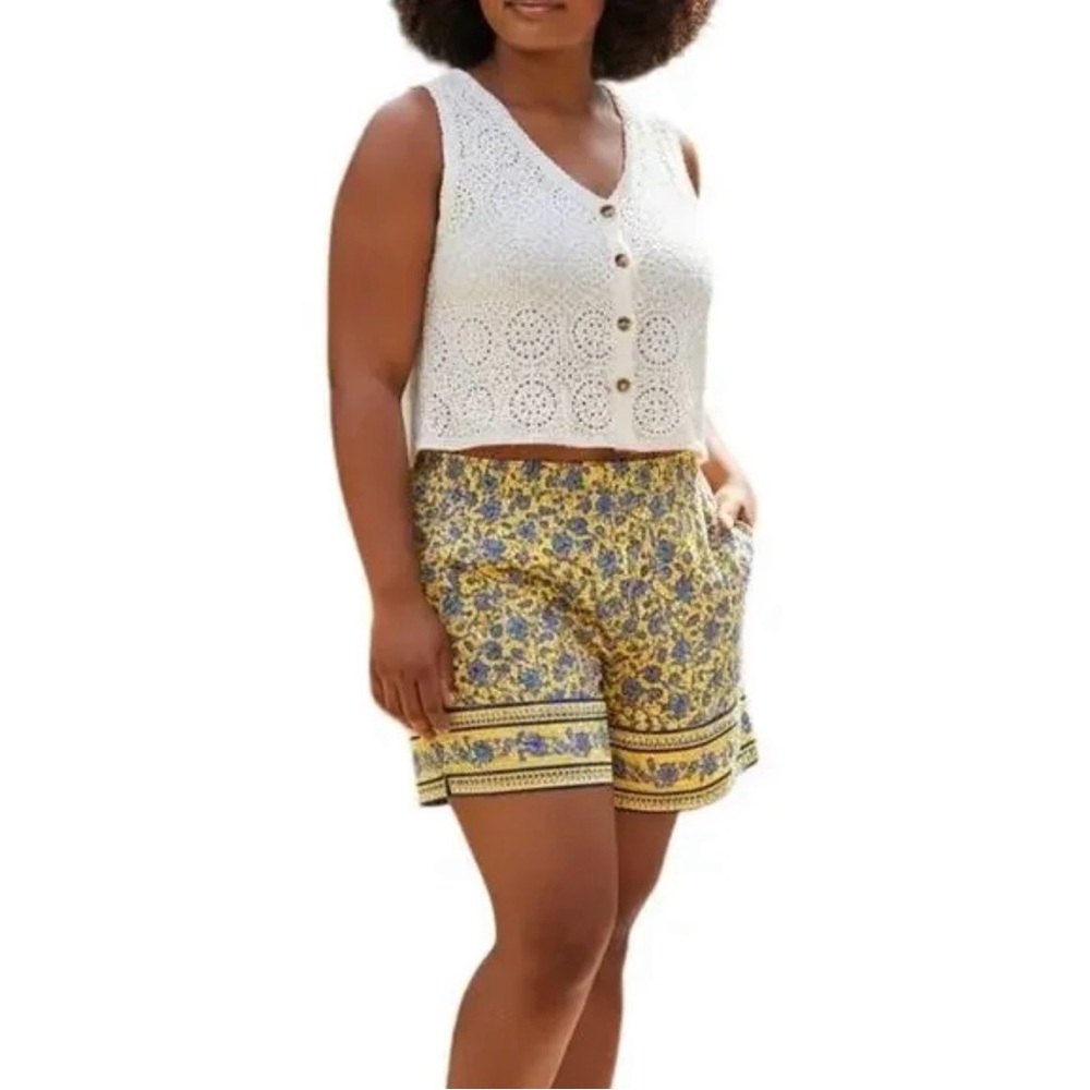 SOLD — NWT J.Jill Floral Rayon Pull On Shorts Women XL Yellow Blue Boho Flowy - Picture 9 of 9